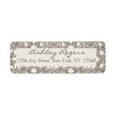 Bruine Crème Damask Bruiloft Retouradres Labels (Voorkant)