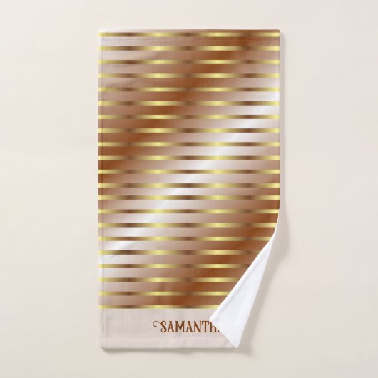 Bruine crème en gouden strepen naam badhanddoek bad handdoek (Handdoek)