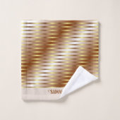 Bruine crème en gouden strepen naam badhanddoek bad handdoek (Wasdoekje)