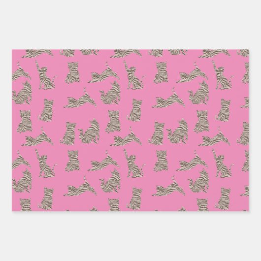 Bruine Crème Glitter Strepen Kat Inpakpapier Vel (Voorkant 2)