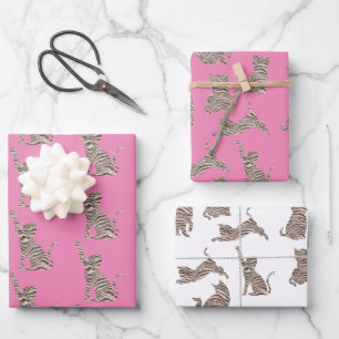 Bruine Crème Glitter Strepen Kat Inpakpapier Vel