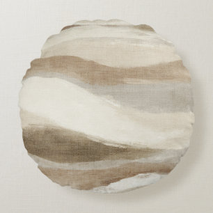 Bruine Crème Golvende Abstracte Strepen Rond Kussen