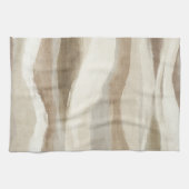 Bruine Crème Golvende Abstracte Strepen Theedoek (Horizontaal)