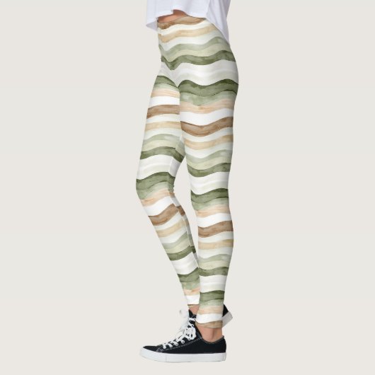 Bruine Crème Groen Strepen Leggings (Links)