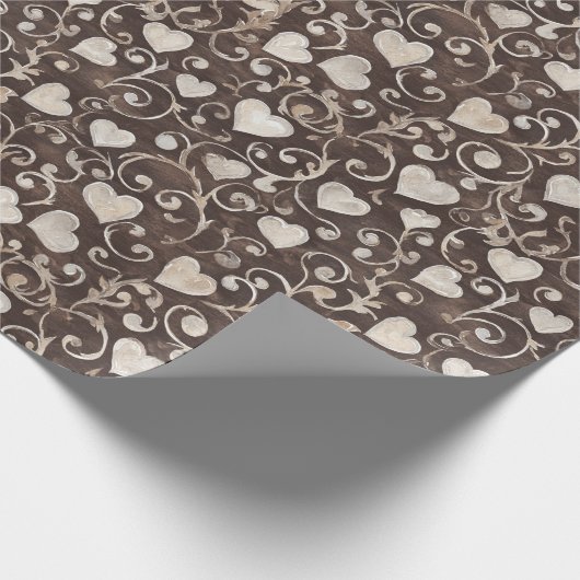 Bruine Crème Harten Bruidsfeest Cadeaupapier (Hoek)