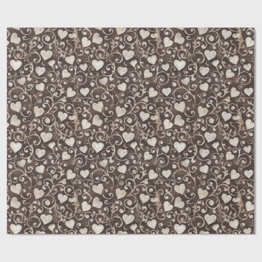 Bruine Crème Harten Bruiloftsfeest Cadeaupapier (Vlak)