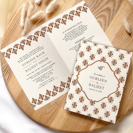 Bruine Crème Ikat All in One Sikh Huwelijk