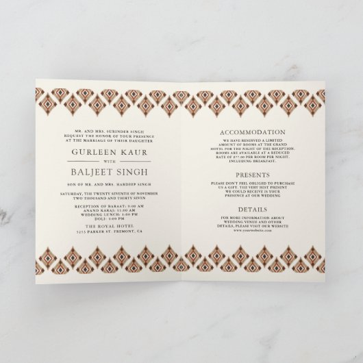 Bruine crème Ikat All in One Sikh Wedding (Binnen)