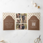 Bruine crème Ikat Alles in een Indiase bruiloft Drieluik Uitnodiging (Binnen)