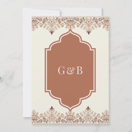 Bruine Crème Ikat Anand Karaj Sikh bruiloft Kaart (Achterkant)