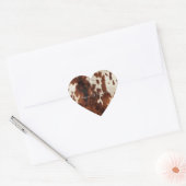 Bruine Crème Koehuid Hart Sticker (Envelop)