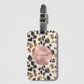 Bruine Crème Leopard Dier Roos Gouden Glam Bagagelabel (Voorkant (verticaal))