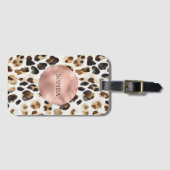 Bruine Crème Leopard Dier Roos Gouden Glam Bagagelabel (Voorkant (horizontaal))