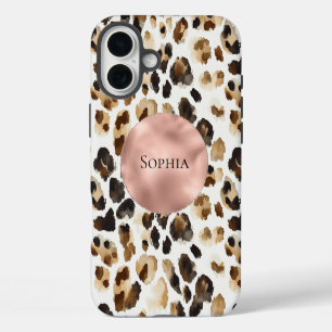 Bruine Crème Leopard Dier Roos Gouden Glam iPhone 16 Plus Hoesje