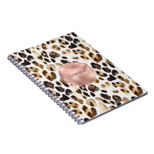 Bruine Crème Leopard Dier Roos Gouden Glam Notitieboek (Rechterzijde)
