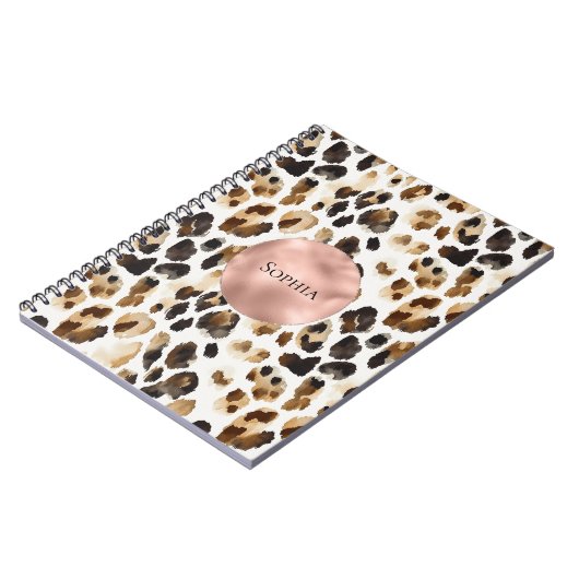 Bruine Crème Leopard Dier Roos Gouden Glam Notitieboek (Linkerzijde)