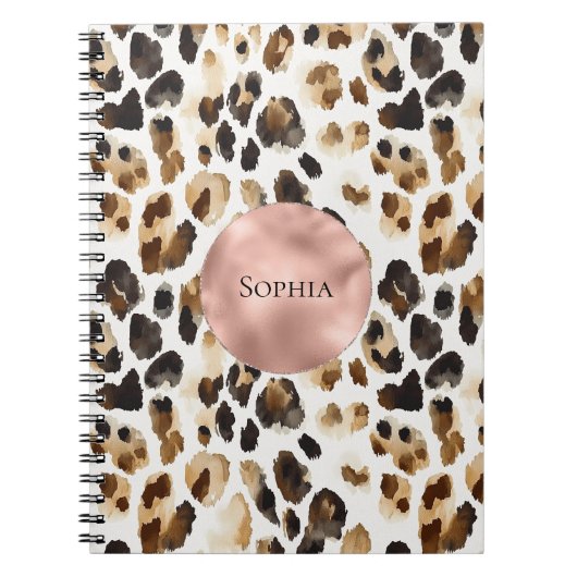 Bruine Crème Leopard Dier Roos Gouden Glam Notitieboek (Voorkant)
