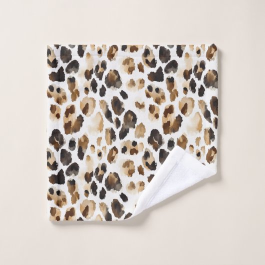 Bruine Crème Leopard Dierenprint Bad Handdoek (Wasdoekje)