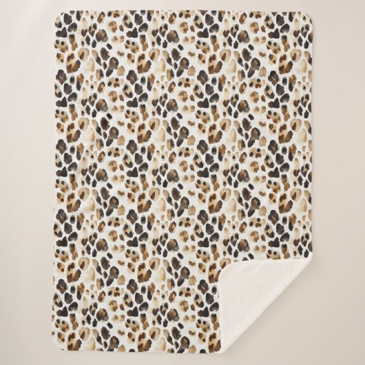 Bruine Crème Leopard Dierenprint Sherpa Deken (Voorkant)