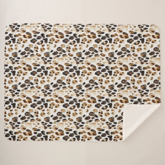 Bruine Crème Leopard Dierenprint Sherpa Deken (Voorkant (horizontaal))