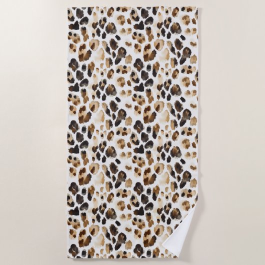 Bruine Crème Leopard Dierenprint Strandlaken (Voorkant)