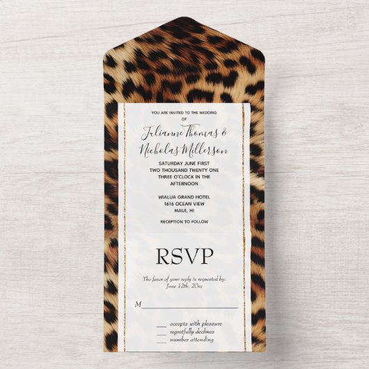 Bruine Crème Leopard Dierlijke Bruiloft All In One Uitnodiging (Binnen)