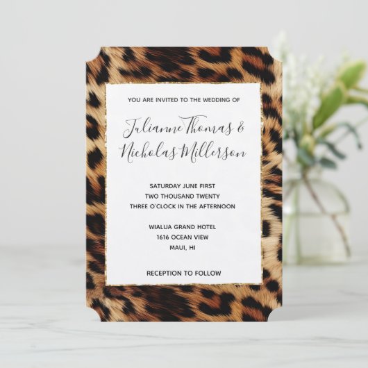 Bruine Crème Leopard Dierlijke Bruiloft Kaart (Staand voorkant)