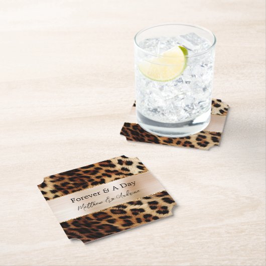 Bruine Crème Leopard Dierlijke Bruiloft Kartonnen Onderzetters (Insitu)