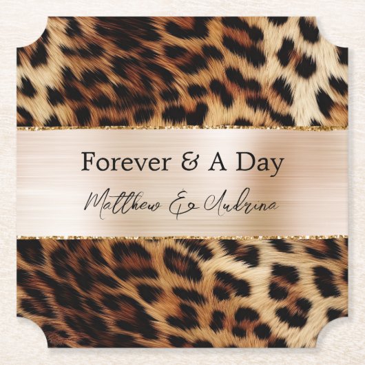 Bruine Crème Leopard Dierlijke Bruiloft Kartonnen Onderzetters (Voorkant)