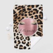 Bruine Crème Leopard Gouden Glitter Ogen Golfhanddoek (Insitu)