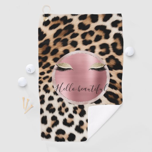 Bruine Crème Leopard Gouden Glitter Ogen Golfhanddoek (Insitu)