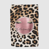 Bruine Crème Leopard Gouden Glitter Ogen Golfhanddoek (Voorkant)