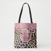 Bruine Crème Leopard Gouden Glitter Ogen Tote Bag (Voorkant)