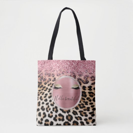 Bruine Crème Leopard Gouden Glitter Ogen Tote Bag (Voorkant)