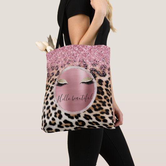 Bruine Crème Leopard Gouden Glitter Ogen Tote Bag (Dichtbij)