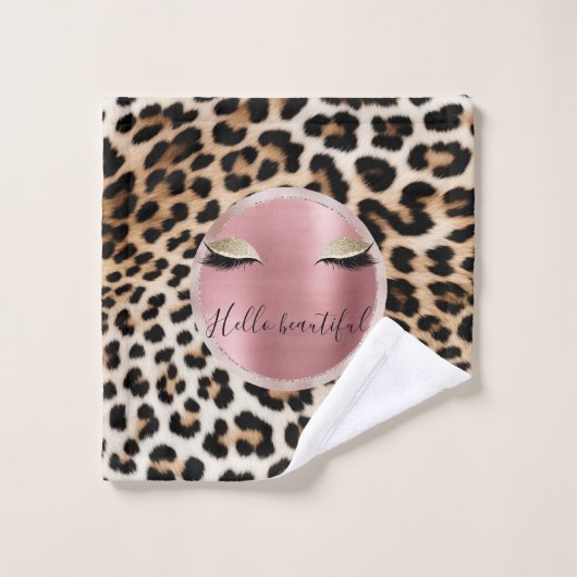 Bruine Crème Leopard Gouden Glitter Ogen Washandje (Wasdoekje)