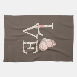 Bruine Crème Roze Liefde Vlinder Bloemen Theedoek