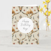 Bruine Crème Stammen Inheemse Veren Verjaardag Kaart (Gele Bloem)