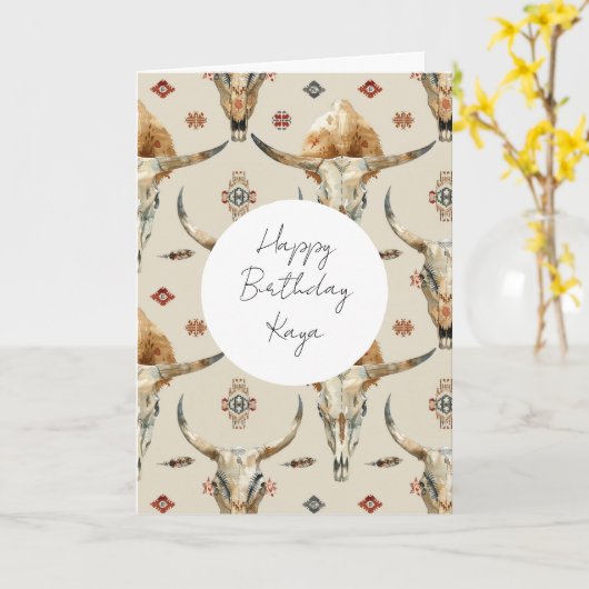 Bruine Crème Stammen Inheemse Veren Verjaardag Kaart (Gele Bloem)