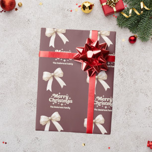 Bruine crème strik retro Kerstmis Cadeaupapier