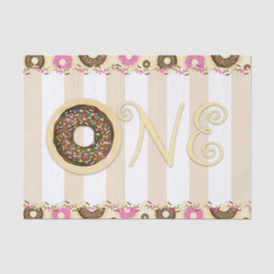 Bruine Crème Strooi Donuts EEN 1e Verjaardagsfeest Tissuepapier