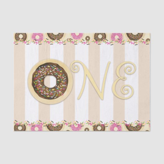 Bruine Crème Strooi Donuts EEN 1e Verjaardagsfeest Tissuepapier (Voorkant)