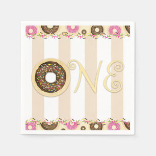 Bruine Crème Strooi Donuts EEN 1STE Verjaardagsfee Servet