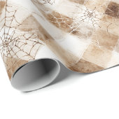 Bruine Crème Vierkanten Spinnenwebben Halloween Cadeaupapier (Rol Hoek)