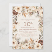 Bruine Crème Waterverf Floral 10e Jubileum Kaart (Voorkant)
