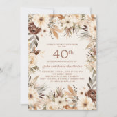 Bruine Crème Waterverf Floral 40e Jubileum Kaart (Voorkant)