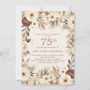 Bruine Crème Waterverf Floral 75e Jubileum Kaart