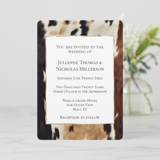 Bruine Crème Western Koeienhuid bruiloft Kaart (Staand voorkant)
