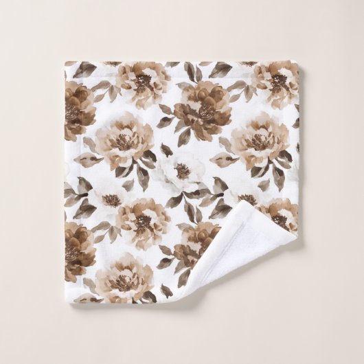 Bruine Crème Witte Bloemen Kerstmis Bad Handdoek (Wasdoekje)
