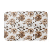 Bruine Crème Witte Bloemen Kerstmis Badmat (Voorkant)